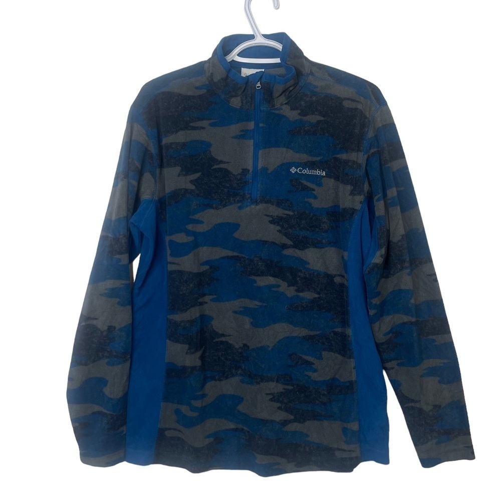 Columbia Blue Grey Camouflage Light Pull Over 1/4 Zip Polar Fleece Sweater Med